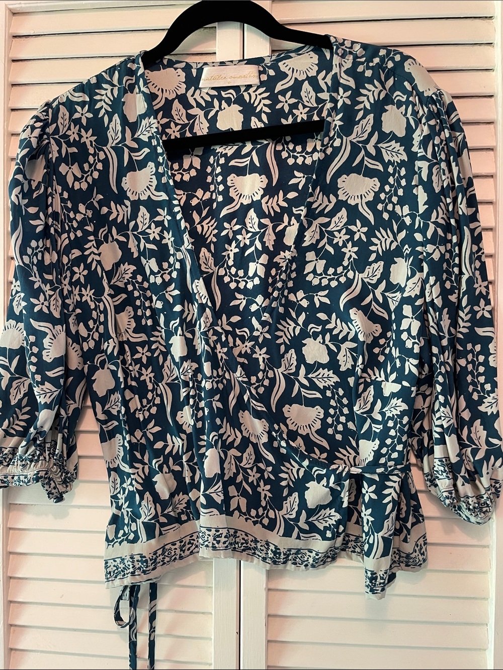 Natalie Martin Teal & Ivory Floral Wrap Blouse
